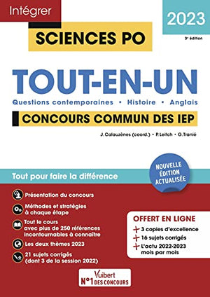 Sciences Po - Tout-en-un - Concours commun des IEP 2023: Questions contemporaines - Histoire - Anglais - 21 sujets corrigés