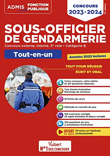 Concours Sous-officier de gendarmerie - Catégorie B - Tout-en-un - 20 tutos offerts: Gendarme externe, interne et 3e voie - Concours 2023-2024