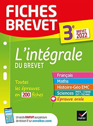 Fiches brevet L'intégrale du brevet - tout-en-un 3e Brevet 2022