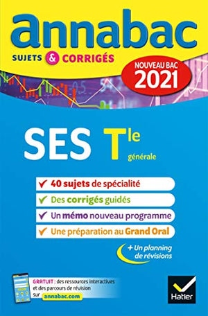 Annales du bac Annabac 2021 SES Tle générale (spécialité)