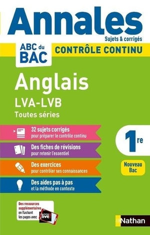 Annales ABC du Bac 2024 - Anglais 1re LVA-LVB Toutes séries - Sujets et corrigés - Enseignement commun première - Contrôle continu Nouveau Bac