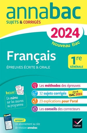 Annales du bac Annabac 2024 Français 1re générale