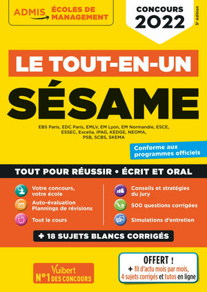 Le tout-en-un SÉSAME - 18 sujets blancs - Ecrits et oraux - Tutos offerts: Concours 2022