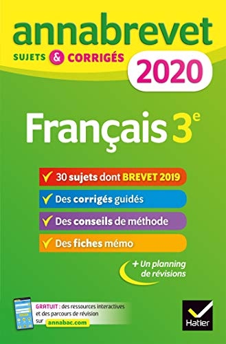 Annales du brevet Annabrevet 2020 Français 3e: 26 sujets corrigés (questions, dictée, rédaction)