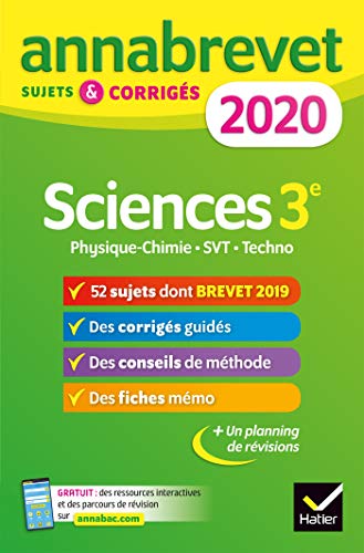 Annales du brevet Annabrevet 2020 Sciences (Physique-chimie SVT Technologie) 3e: 54 sujets corrigés