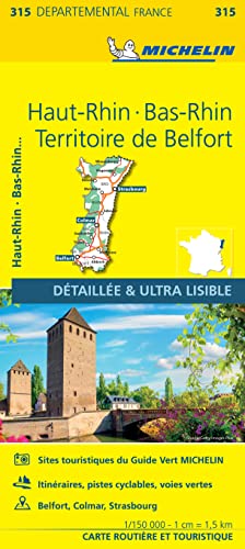 Carte Départemental Michelin Bas-Rhin, Haut-Rhin, Territoire de Belfort