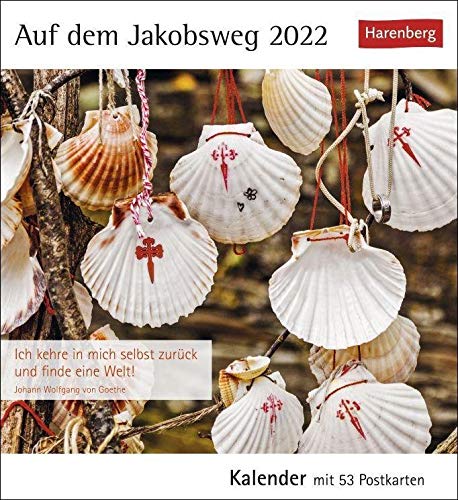 Auf dem Jakobsweg Postkartenkalender 2022 - Tischkalender mit 53 perforierte Postkarten zum Heraustrennen - zum Aufstellen oder Aufhängen - 16 x 17,5 cm