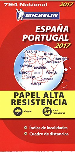 Carte Espagne, Portugal Indéchirable Michelin 2017