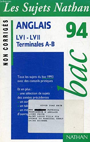 Anglais, terminales A-B, Bac 94, non corrigés