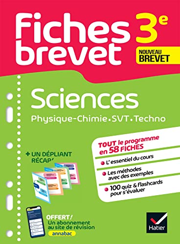 Fiches brevet Sciences 3e - Physique-Chimie, SVT, Technologie Brevet 2024: fiches de révision & quiz